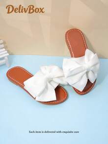 Sweet Vacation Style Girls' White Bowknot Versatile Summer Sandals - White - View 2