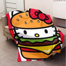 1pc Comfortable Hello Kitty Burger Pattern Flannel Blanket, Soft Polyester Knitted Design, Versatile Use, Machine Washable, Plush Throw Blanket Ideal For Home, Travel, Outdoor, All Seasons - Perfect For Sofa, Bed, Office Or Travel, Watching Movies, Napping, Bedroom, Office, Car, Sanrio Blanket - Multicolor - View 5