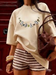 Short-Sleeve T-Shirt With Floral And Tropical Print, A  Short-Sleeve T-Shirt For Spring And Summer 2026, Made In Mexico, 180 Grams. Cartoon Print, Couple Design, Suitable For Indoor Or Outdoor Wear. Crew Neck, Unisex, Ideal For The Office And Leisure. One-Pack. - APR-P631577SLNDXZGY443 - 查看 3
