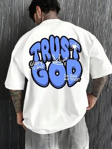 Men's Christian Faith T-Shirt - "Trust In The Lord, Glory In Him" Print On The Back With A Crown And Bible Verse (Psalm 23:1) - Loose-Fitting Casual Summer Short-Sleeve Crew Neck Shirt, Light Pink Suitable For Church And Everyday Wear - trắng - Xem 1