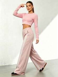 Pantalones rectos negros holgados y casuales de vacaciones para otoño e invierno - Rosa - Ver 2