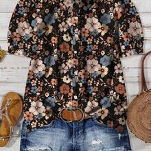 Plus Size Casual Floral All-Over Print Shirt, Suitable For Summer Chic Blouses For Women - Multicolor - Ver 2