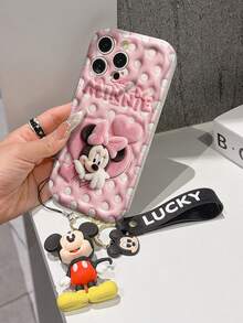 Disney Mickey Mouse Clubhouse Phone Case : 3D Fluffy Pattern Border Protector Phone Soft Phone Case With A Free Cute Mickey Bracelet Chain Lanyard, Mickey, Minnie, Goofy, Donald Duck, Daisy Duck, Pluto, For Apple 17 Promax 17 Pro 16 15 14 13 12 11 Pro Max XS Max X XR Soft Cover Summer Phone Case - trắng - Xem 4