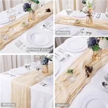 1pc Champagne Macrame Table Runner, Cheesecloth Boho Table Cloth, Romantic Sheer Fabric Table Linen, Suitable For Wedding Party Bridal Shower Gift - Champagne - View 5