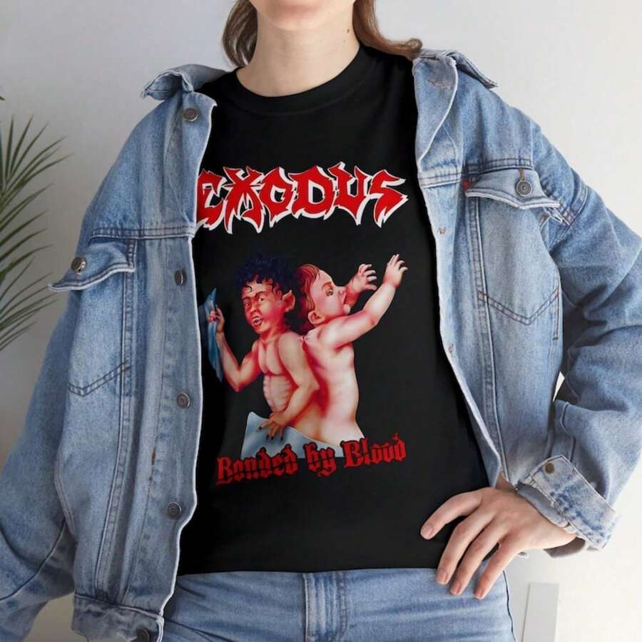 Exodus - Bonded By Blood V2 Band Album T-shirt Metal R1OCk Music sizes S-5XL uniS1ex heavy cotton T1EEFor woman shirt-1 Camiseta 100% Algodón Unisex - Playera Casual Premium de Corte Cómodo - Negro - Ver 1