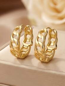 Khuyên tai vòng tròn rỗng mạ vàng, khuyên tai kim loại tối giản. - Bông tai hình bầu dục kiểu rỗng - Xem 6