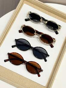 Este conjunto de 4 piezas de gafas de estilo coreano ovaladas personalizadas de latón retro es adecuado para decoraciones de fiestas, accesorios de estilo callejero, ropa de mujer de otoño e invierno, vestimenta casual de negocios, estilo bohemio de bloques de color y estilo de vacaciones. También es adecuado para vacaciones de playa de verano, actividades al aire libre y viajes. - 4 piezas de té con estampado de leopardo negro - Ver 8
