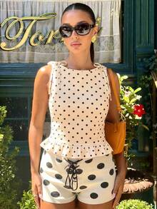 2026 New HoloChill Women Casual Colorblock Polka Dot Sleeveless Top, Summer Casual Bowknot Versatile Vest Top, Women Spring Clothing, Women Holiday Party Top, Women Beach Outfit, Women Elegant Summer Vacation Top - Apricot - View 3