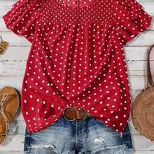 Women's Polka Dot Ruffle Double Layer Sleeve Casual Blouse - Burdeos - Ver 1