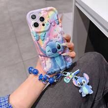 Disney Has Authorized, Phone Case - Chain Set, The Stitch Lilo & Stitch 3D Phone Case Plus A Silicone 3D Stitch Bracelet With Metallic Ring Removable Bracelet, Stitch And Angel Pattern, Compatible With Iphone17/16/15/14/13/12/11/XS/XR/X Plus Pro Max, A Stylish Cartoon Phone Case, The Perfect Gift Choice, Phone Protection, Durable Phone Cover, Great Gift For Friends And Family. - White - View 6