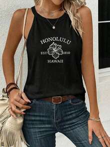 LUNE Camiseta de tirantes de cuello halter casual y cómoda para mujer, 95% algodón, adecuada para el verano - Negro 3 - Ver 3