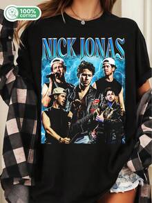 Nick Jonas Vintage Bootleg Style Unisex Cotton T-Shirt Pop Singer Graphic Streetwear Tee - Black - View 1