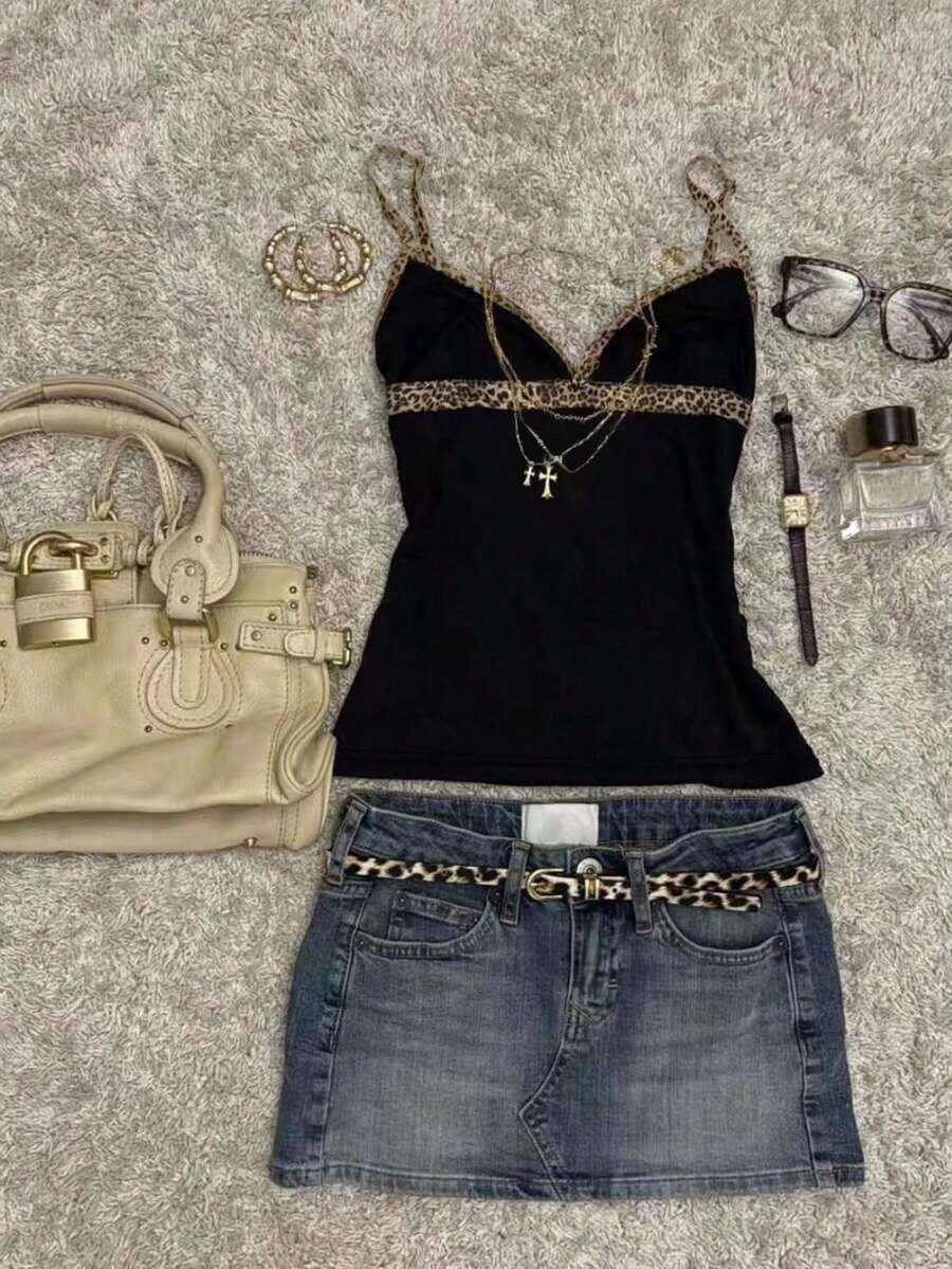 Camiseta ajustada de patchwork para mujeres - Negro - Ver 1