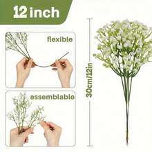 60 bông hoa baby's breath nhân tạo - Bó hoa baby's breath nhân tạo sống động như thật, hoa trắng và lá xanh, hoa giả cảm giác chân thực để trang trí đám cưới, tiệc tùng, nhà cửa, sân vườn. - Nhiều màu - Xem 2
