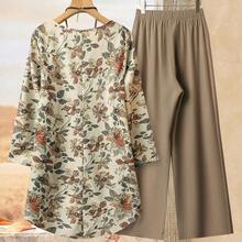 Women's Casual Commuter Solid Color Front Short Back Long Top & Floral Print Long Pants 2 Pieces Set  Omen's Full Print Round Neck Long Sleeve High-Low Hem Top And Wide Leg Pants Loose 2 Pieces Set Two Pieces Pants Set Women Blouse And Pants Set Women Ladies Casual Pants Set Women Two Pieces Outfit Summer Pants Sets Women's Solid V-Neck Short Sleeve Shirt And Printed Pants Casual Suit 2pcs Summer Women Allover Allover Print Short Sleeve Top And Solid Color Pants Set Fall Women Clothes Fall Cloth - Negro - Ver 3