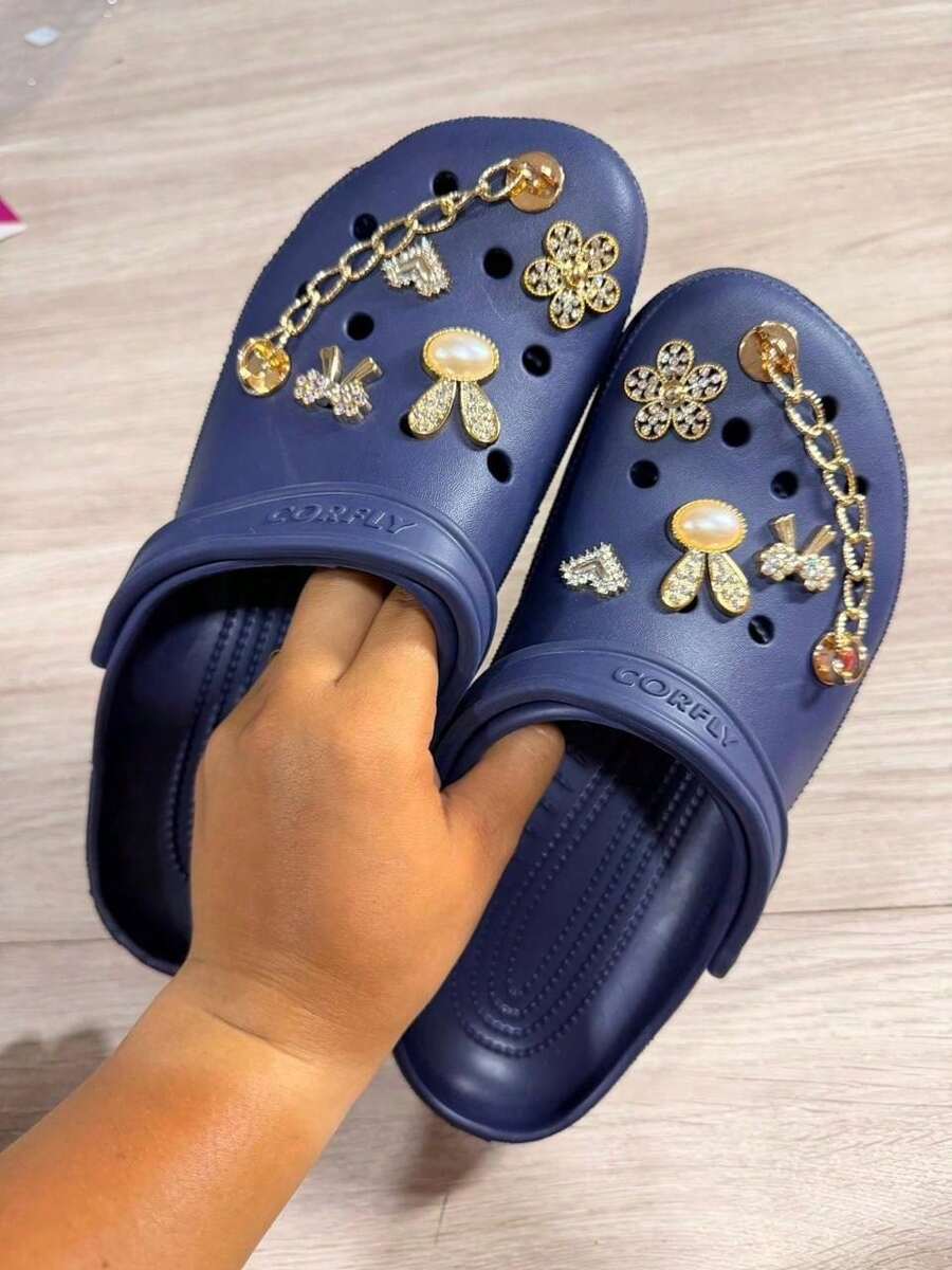 Children's Clog Shoes With Buttons, Comfortable, Soft, Crocoba - Navy Blue - View 1