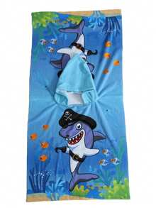 Hooded Cloak Style Super Absorbent Bath Towel, Swimsuit Wearable For Pool, Beach, Bathroom, Shark Pattern - Blue Shark Pirate - View 3