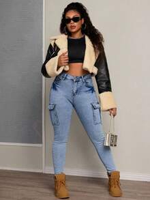 Skinny Cargo Jeans, Washed, Stretchy, With Multiple Pockets, Butt-Lifting Effect, Tummy Control And Fitted Cuffs - Light Wash - View 6