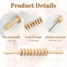 Gậy massage cầm tay bằng gỗ chín con lăn, thích hợp cho cánh tay, chân, đùi và lưng; dụng cụ massage huyệt đạo yoga với tay cầm tiện dụng. - Nhiều màu - Xem 6