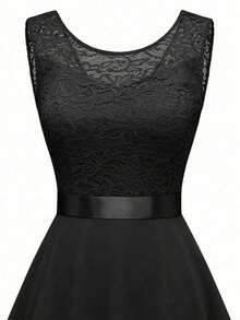 Vestido de encaje rosa sin mangas para mujer, de verano - Negro - Ver 5