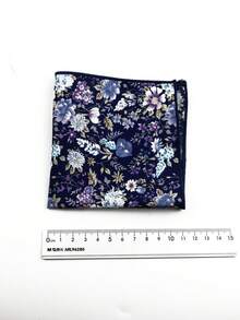 ZLQ&GOU 1条紫色棉质印花手帕，22*22厘米时尚花卉图案围巾，适合休闲聚会、婚礼和正式场合，男女通用 - 紫色 - 查看 3