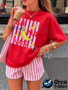 Premiumy2k Camiseta de Mujer Personalizada y a la Moda, 100% Algodón de 180g, Manga Corta Holgada, Elegancia de Estilo Urbano, Transpirable para Uso Diario Casual, Estampado Creativo para Verano, Regalo para Deportes al Aire Libre, Diseño de Plátano Rosa con Texto Divertido, Estilo Juguetón y Lindo, Adecuada para Conjuntos de Verano, Ecológica. - Rojo - Ver 8