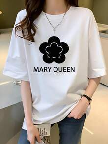 Classic One-Piece T-Shirt With Mary's And Floral Design, 100% Cotton, For Women, Suitable For Casual Daily Wear, Soft, Classic Style, Unisex, Available In 5 Colors, Best-Selling Item, Summer T-Shirt. - 白色 - 查看 5