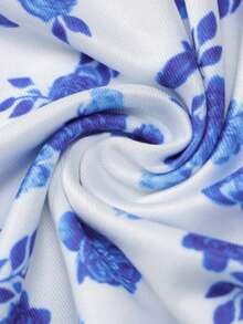 Popular Style Of Women's Long Dress With Small Floral Print - 藍色 - 查看 8