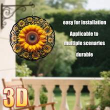 1pc Sunflower Blooming Warm Light Metal Double-Sided 360° Rotating Wind Chime, 10in*10in With Swivel Hook, Outdoor Yard Decor (Pendant Not Included), Random Style - Multicolor - View 8