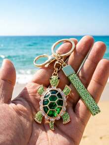 Fashionable Turtle Keychain, Sparkling Rhinestone Turtle Bag Charm With Lanyard, Cute Ocean Animal Pendant, Summer Beach Style Car Keychain, Handbag Decoration, Unique Birthday Gift For Friends And Couples, Holiday Gift, Party Gift, Vacation Gift, Wedding Gift, Back To School Gift - Multicolor - View 8