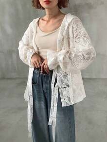 Blusa holgada de encaje para mujer de primavera - Albaricoque - Ver 6