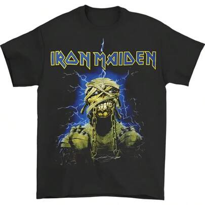 Camiseta Unissex Adulto Irons Maidens Powerslave Lightning com Estampa Gráfica. Camiseta de Manga Curta e Solta para Homens e Mulheres, Ideal para Uso Casual. Roupa de Luxo. Camiseta Masculina, Moda Y2K, Blusas Femininas, Estilo Vintage, Moda Streetwear, Design Descolado, Ótima para Lazer, Estilo Festival, Macia e Leve, Algodão Macio, Uso Diário Casual, Estilo Festival, Macia e Leve, Férias de Verão, Roupa Casual, Conjunto de Duas Peças, Dia dos Pais.