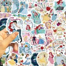 Disney 50张迪士尼公主系列贴纸，包含爱丽儿、贝儿等仙女风格花卉图案，适用于手机、笔记本电脑、水瓶、行李箱、滑板等。 - 多色 - 查看 5