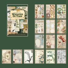 Vintage Material Book, Cabinet Series Handmade Paper Set Includes 5 Die-Cut Stickers And 10 Decorative Scrapbook Papers, Suitable For Crafting, Junk Journals, Scrapbook Decoration - Retro - View 16