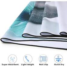Yoga Mat Towel With Corner Pockets, Non Slip Sweat Absorbent Hot Yoga Towels, Soft Yoga Blankets With Travel Bag, Skidless Mat C - 鵝卵石和藍白花 - 查看 5