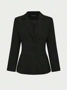 Set de 2 piezas: Chaqueta tipo blazer ajustada y elegante + Pantalones hasta el tobillo, adecuado para negocios, ir al trabajo y uso diario, color negro, primavera - Negro - Ver 8