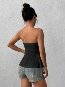 Parte superior tipo tubo de punto marrón para mujer, de verano - Negro - Ver 2