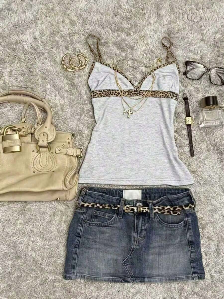Camiseta ajustada de patchwork para mujeres - Gris Claro - Ver 1