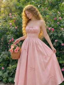 Vestido de verano con estampado floral elegante y lazo en la cintura para mujer - Rosa 2 - Ver 4