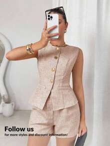 Traje elegante de oficina para mujer en amarillo claro/crema - Rosa 2 - Ver 3