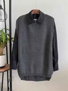 JEMMY MODA Women's Long Knit Vest (Vest Only, Not With A Matching Shirt). - cinza escuro - 查看 1