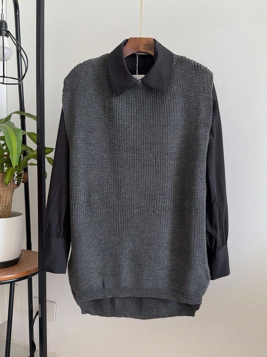 JEMMY MODA Women's Long Knit Vest (Vest Only, Not With A Matching Shirt). - cinza escuro - 查看 1