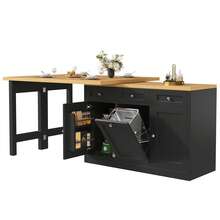 Extendable Bar Table With Storage, Folding Dining Table With Drawer And Snack Shelf, Sliding Bin Holder (Bin Not Included), Space-Saving Design Ideal For Small Apartments And Kitchens, Black - 查看 9