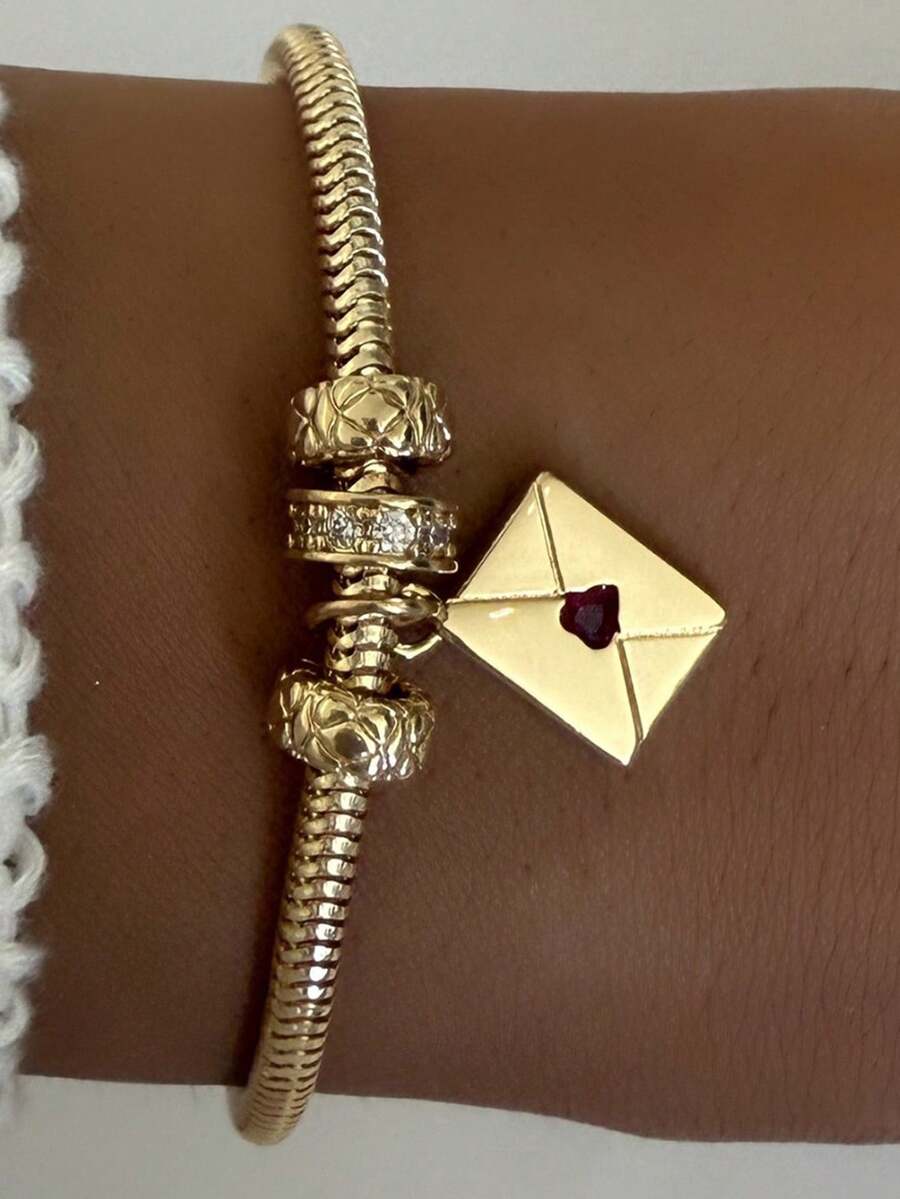 1 pieza Pulsera minimalista y elegante con sobre y dije de corazón, accesorio versátil - Dorado - Ver 1