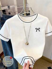 Camiseta casual de mujer de unicolor con cuello redondo, versátil para el verano - Multicolor 4 - Ver 1