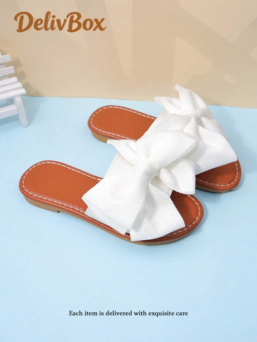 Sweet Vacation Style Girls' White Bowknot Versatile Summer Sandals - White - View 1