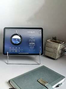 1 pieza Soporte de metal para teléfono y tableta, compatible con iPad y computadora, soporte de escritorio de doble uso, soporte de lectura reclinado para mesita de noche, soporte de lectura para escritorio de estudiante - Plateado - Ver 11
