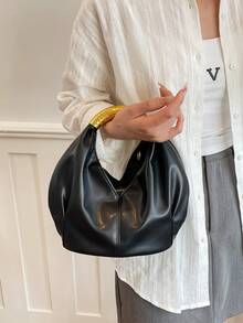 Fashionable Minimalist Pleated Cloud Handbag, Versatile Shoulder/Underarm Bag - Black - View 5
