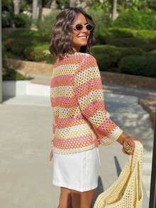 Blusa de punto minimalista, elegante y sexy estilo "Mori Girl" para primavera/verano y vacaciones en la playa - Multicolor - Ver 4