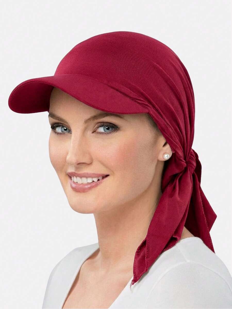 1pc Women's Visor Scarf Hat, Tie-Up Baseball Cap, Ribbon Sun Hat, Suitable For Daily Use,Beach,Travel - Burgundy - View 1
